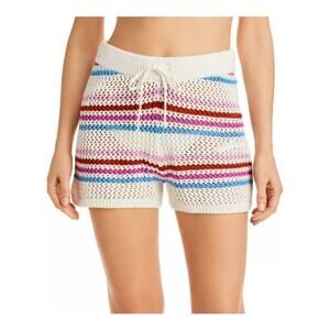 L*Space On The Horizon Crochet Knit Shorts Cover Up Sz M Cream Pink Blue Red